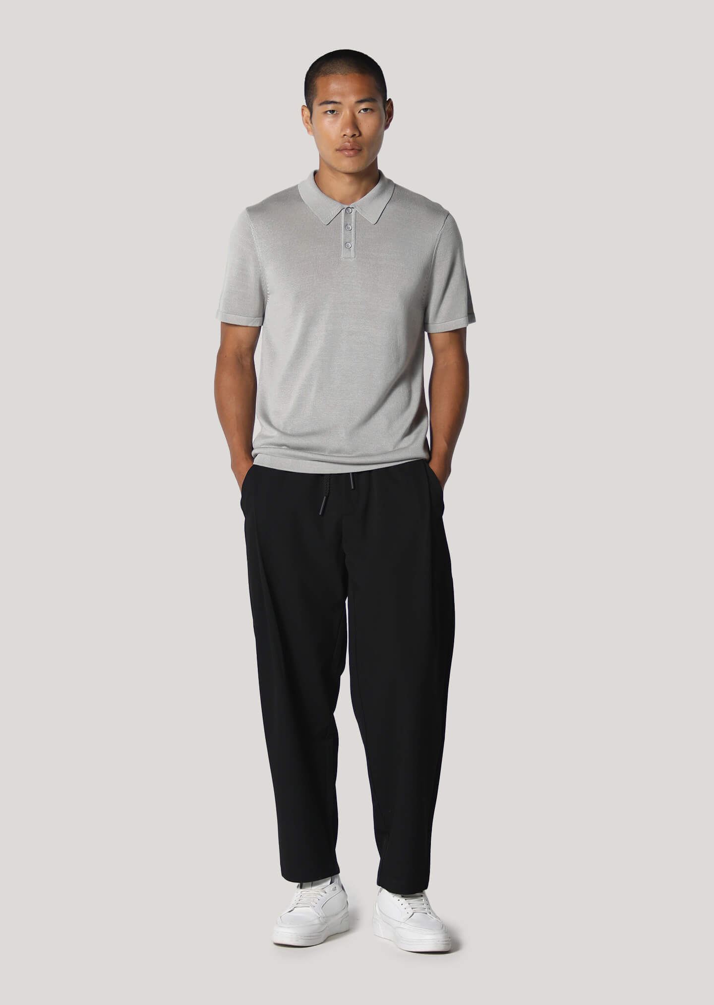 Cope Grey Knitted Polo Shirt