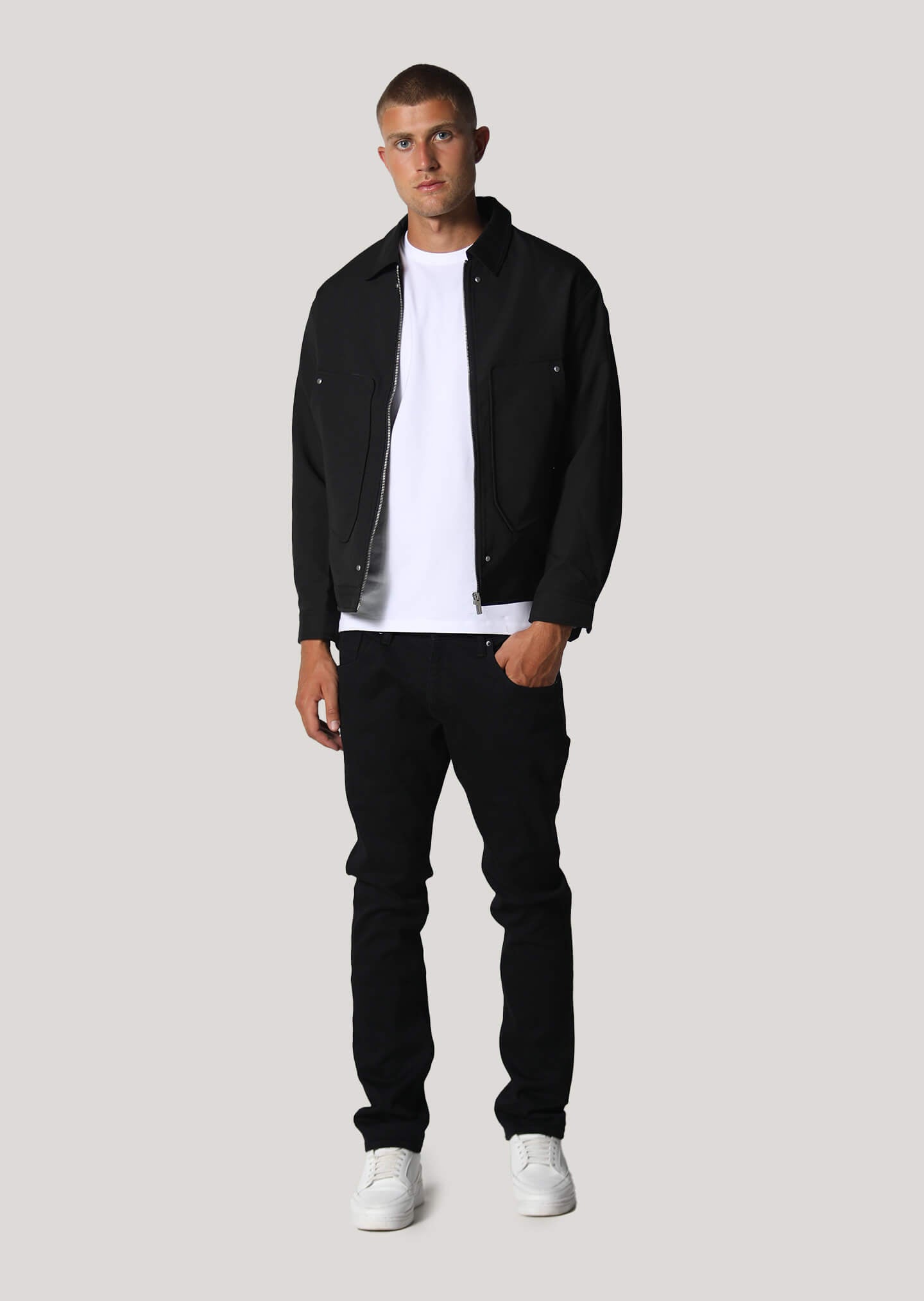 Denness Cropped Sleeves Black Jacket