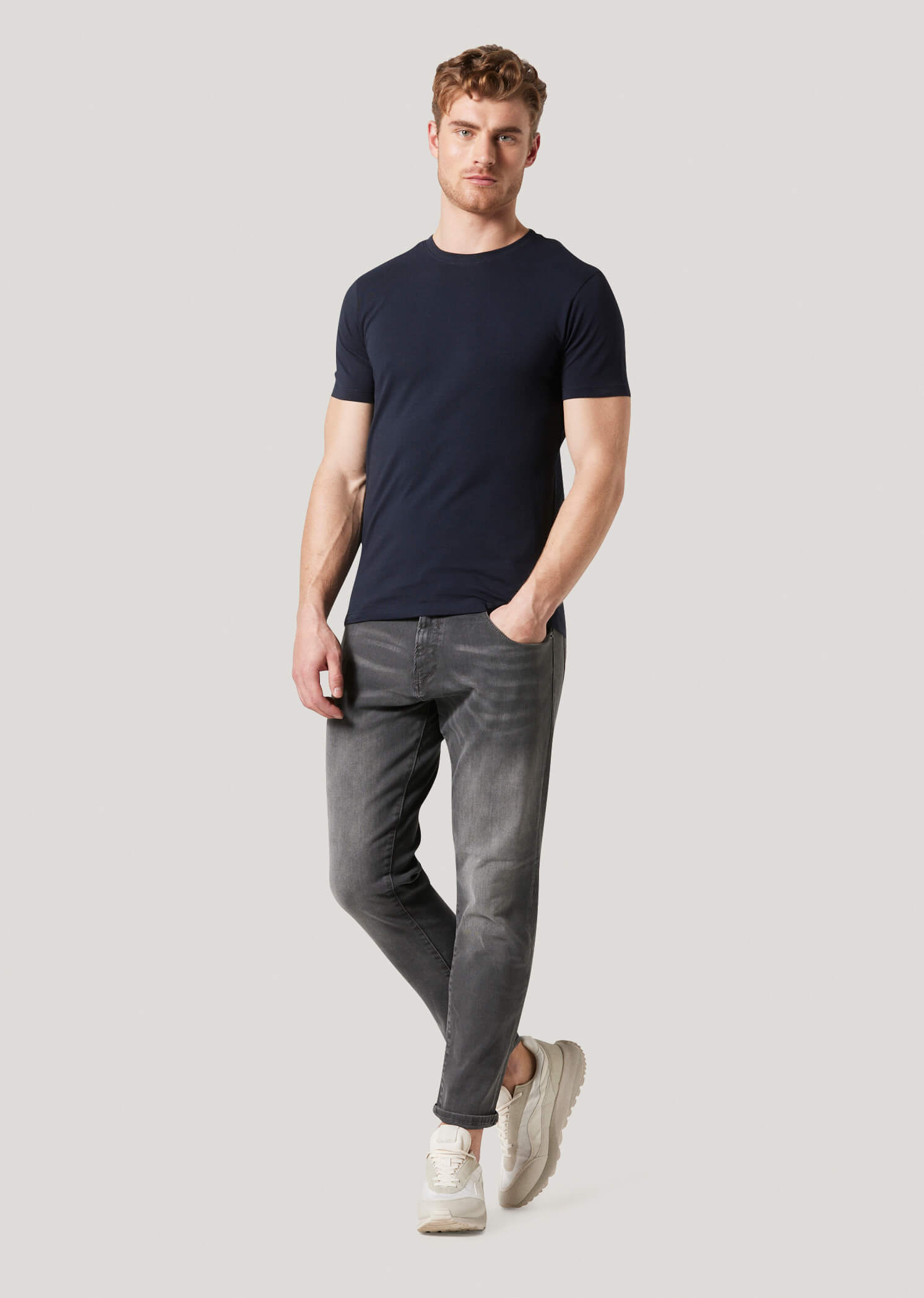 Ely Navy Slim Fit Stretch T-shirt
