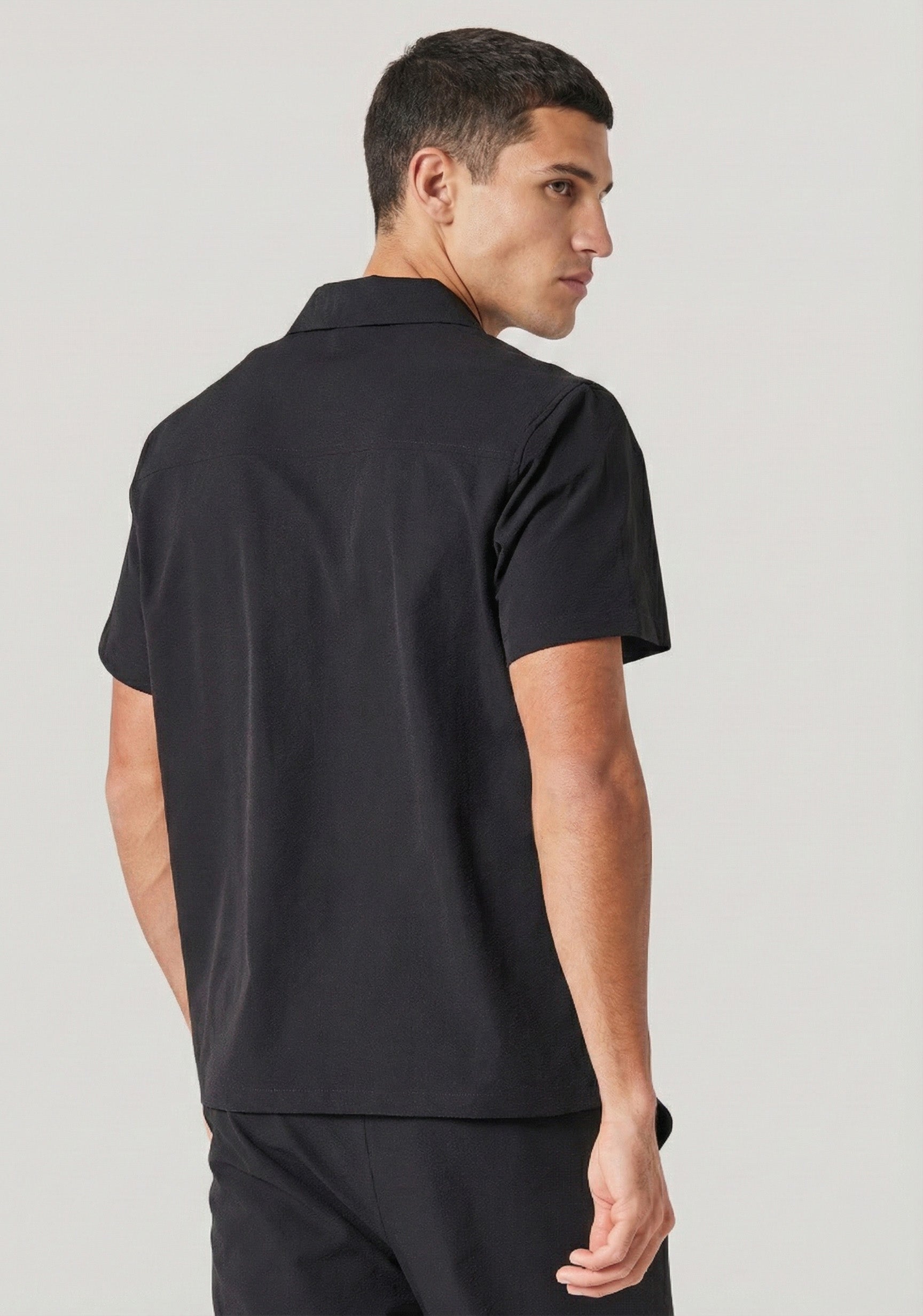 Steele Black Regular Fit Seersucker Shirt