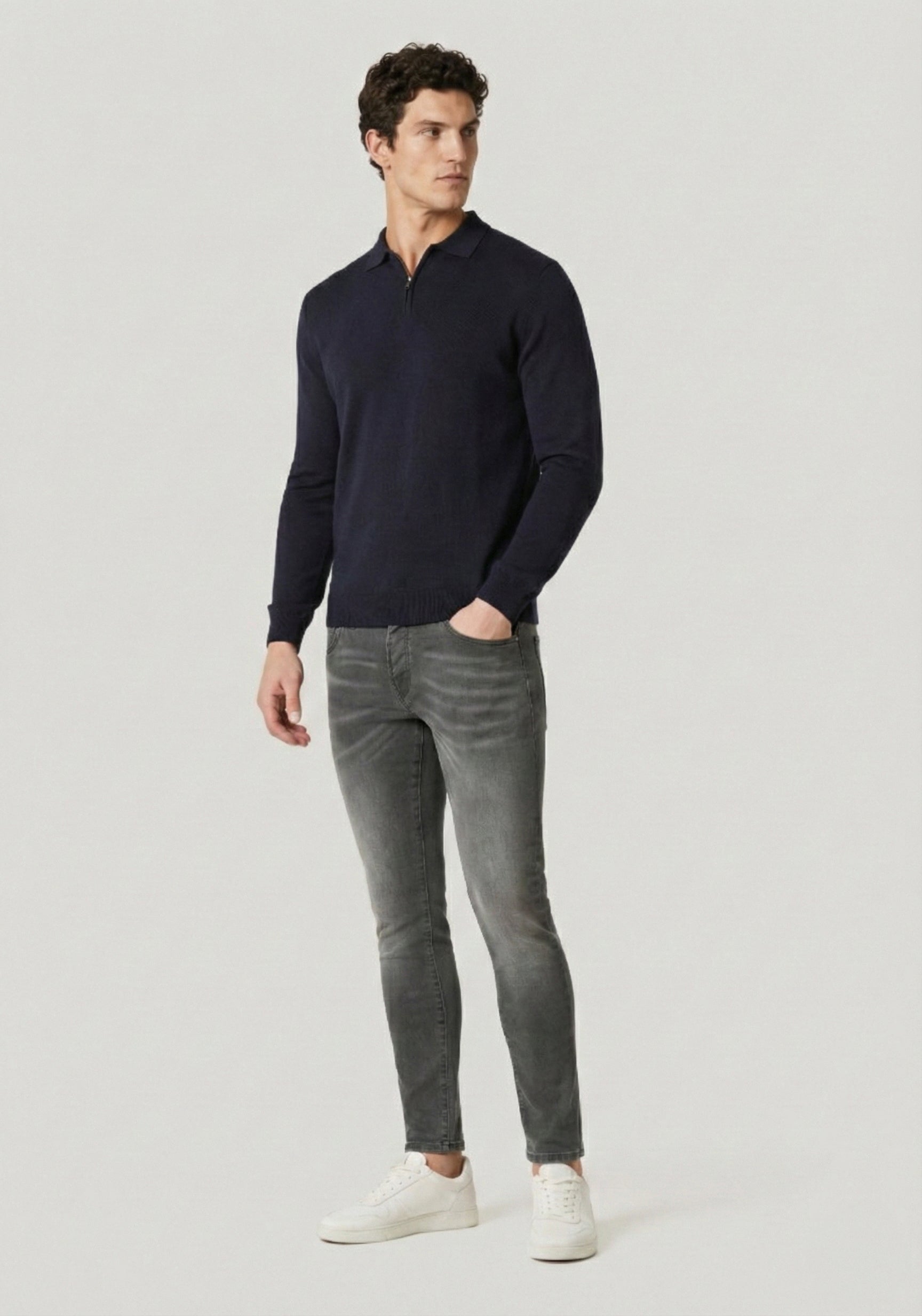 Hone Navy Zip Up 100% Wool Knitted Sweatshirt