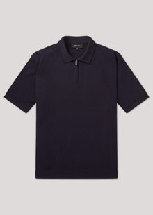  Jupp Navy Zip Up 100% Wool Knitted Polo