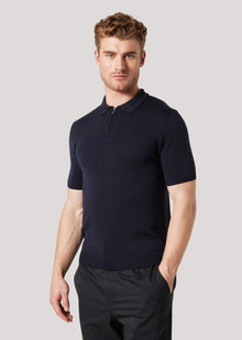  Jupp Navy Zip Up 100% Wool Knitted Polo