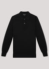 Penn Black Button Up 100% Wool Knitted Polo