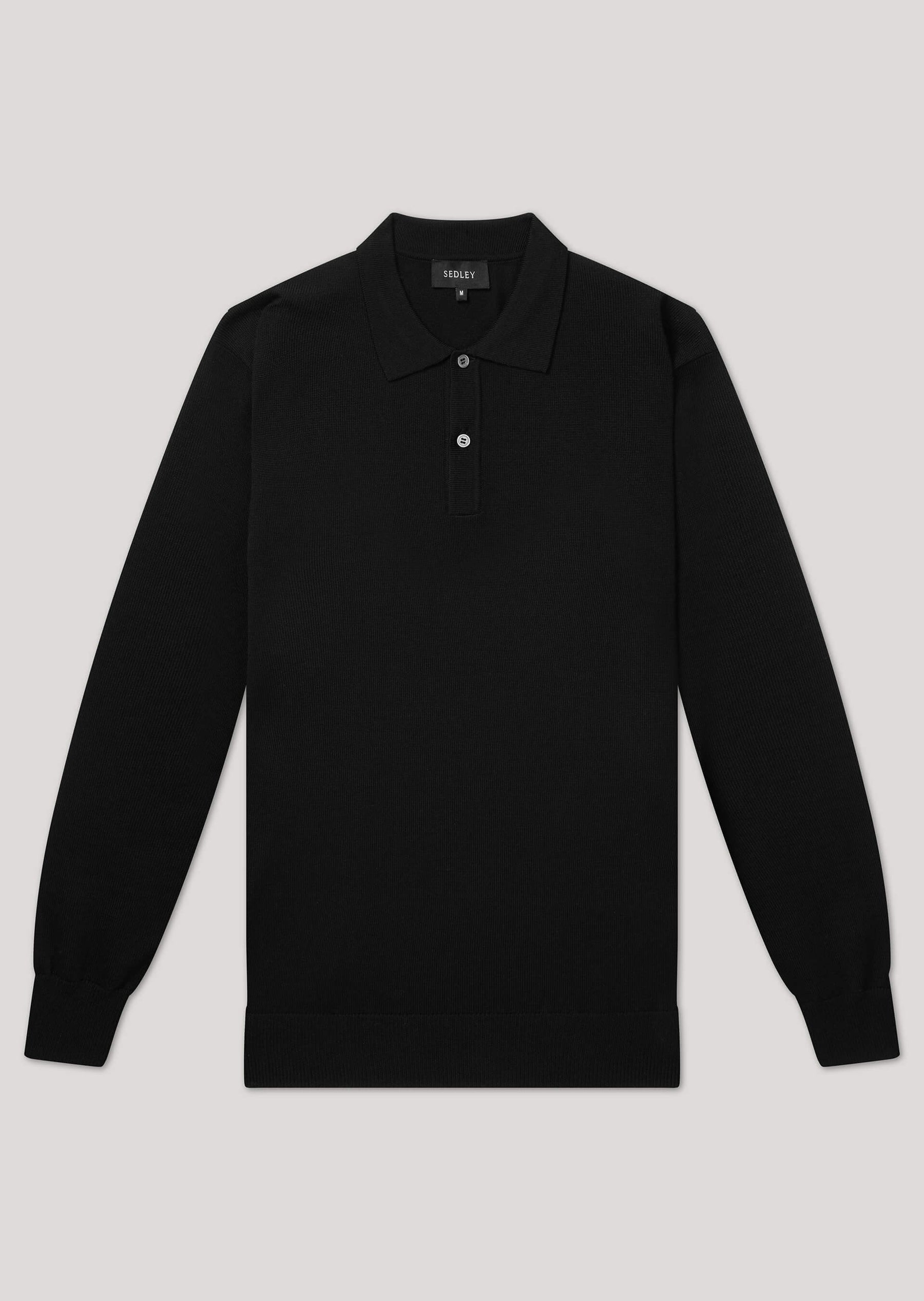 Penn Black Button Up 100% Wool Knitted Polo