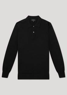  Penn Black Button Up 100% Wool Knitted Polo