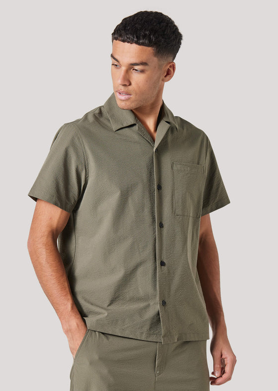 Steele Khaki Regular Fit Seersucker Shirt