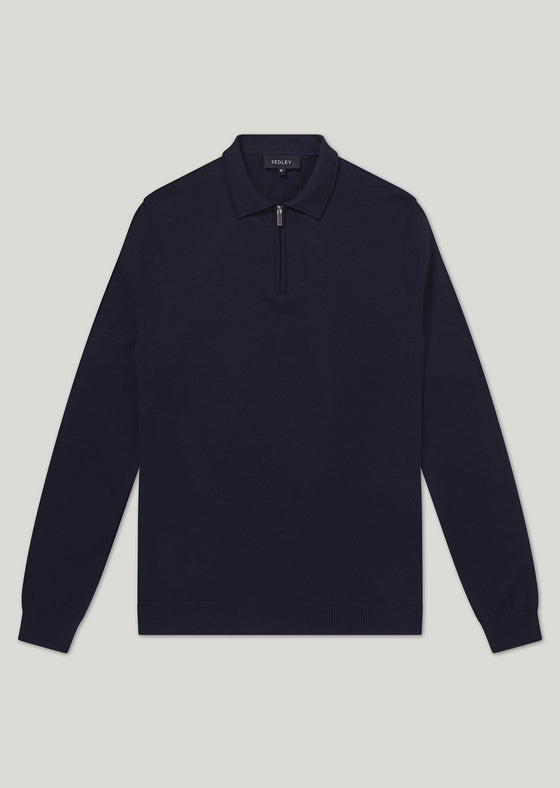 Hone Navy Zip Up 100% Wool Knitted Sweatshirt