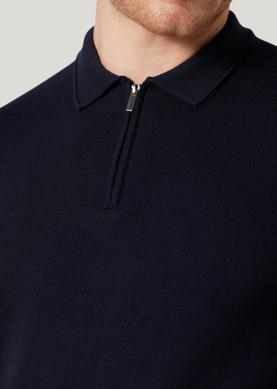 Hone Navy Zip Up 100% Wool Knitted Sweatshirt