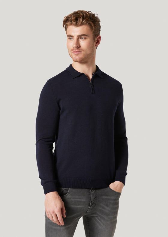 Hone Navy Zip Up 100% Wool Knitted Sweatshirt