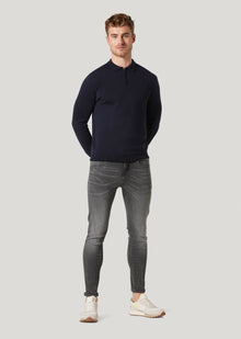  Hone Navy Zip Up 100% Wool Knitted Sweatshirt