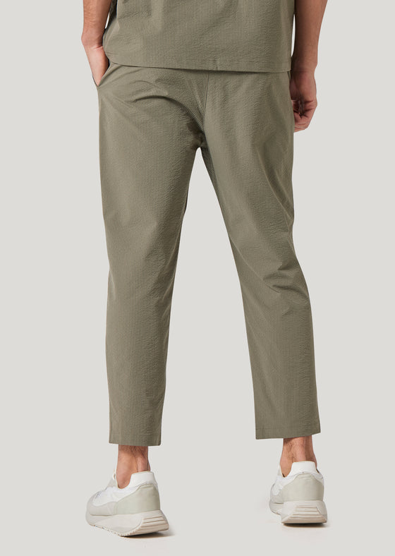 Slack Khaki Cropped Seersucker Trousers