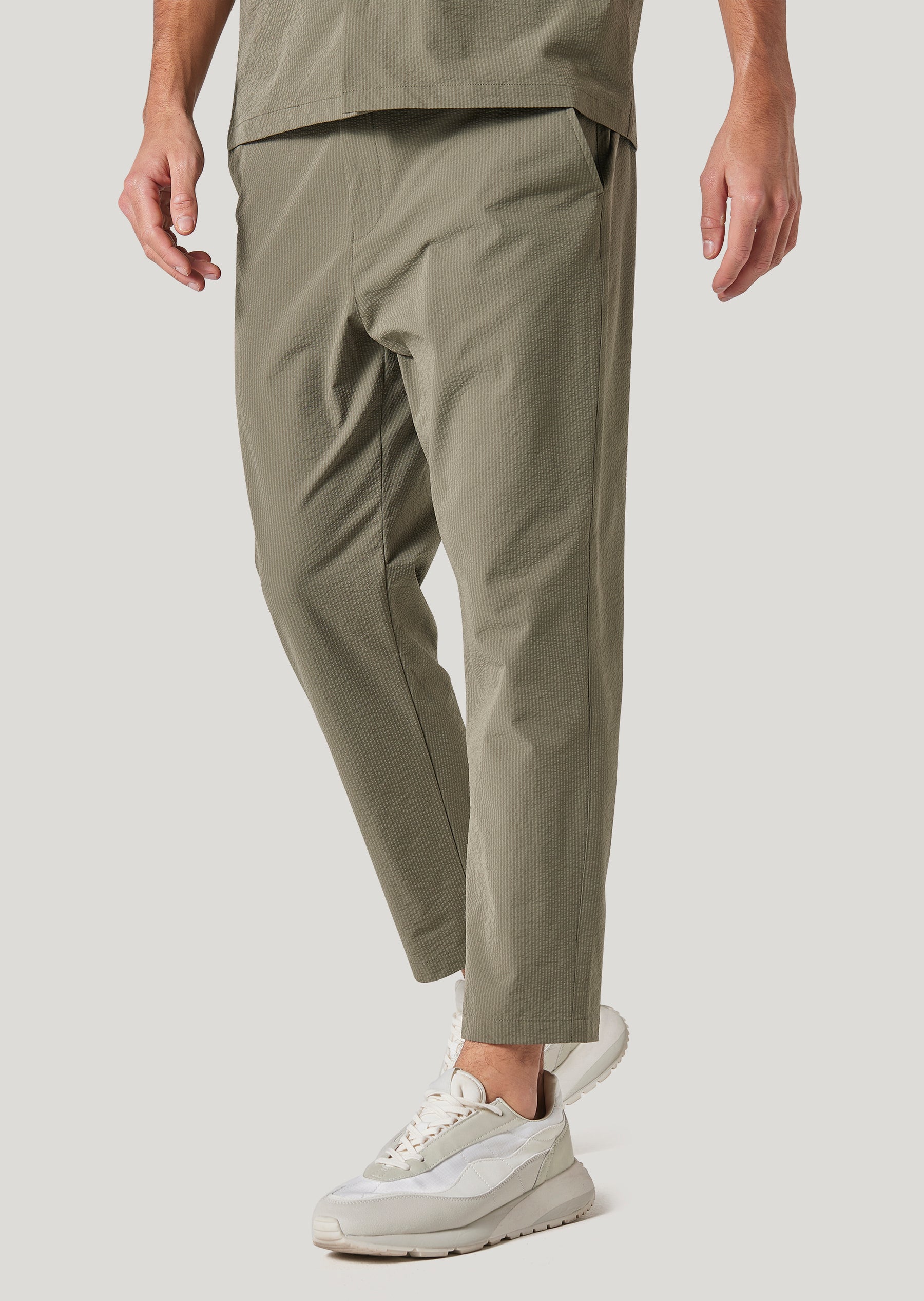 Slack Khaki Cropped Seersucker Trousers